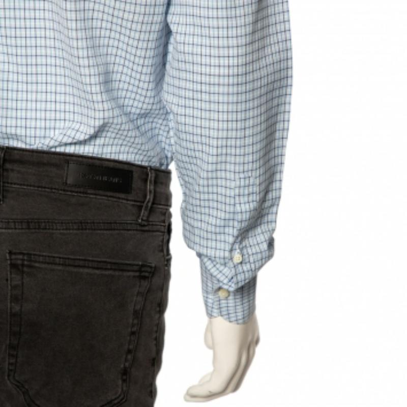Ermenegildo Zegna Camisa Azul Claro A Cuadros De Algodón Con Botones Delantera Regular Fit M 1