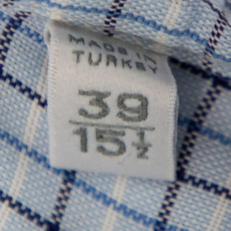 Ermenegildo Zegna Camisa Azul Claro A Cuadros De Algodón Con Botones Delantera Regular Fit M 3