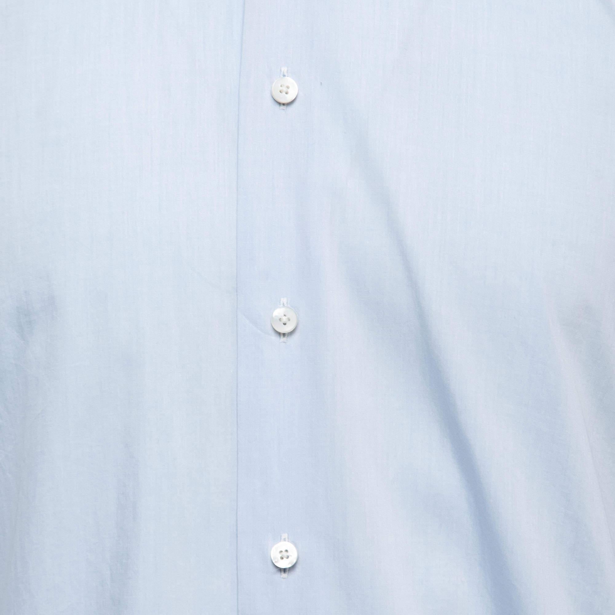 Ermenegildo Zegna Light Blue Cotton Full Sleeve Button Front Full Sleeve Shirt M In Good Condition In Dubai, Al Qouz 2
