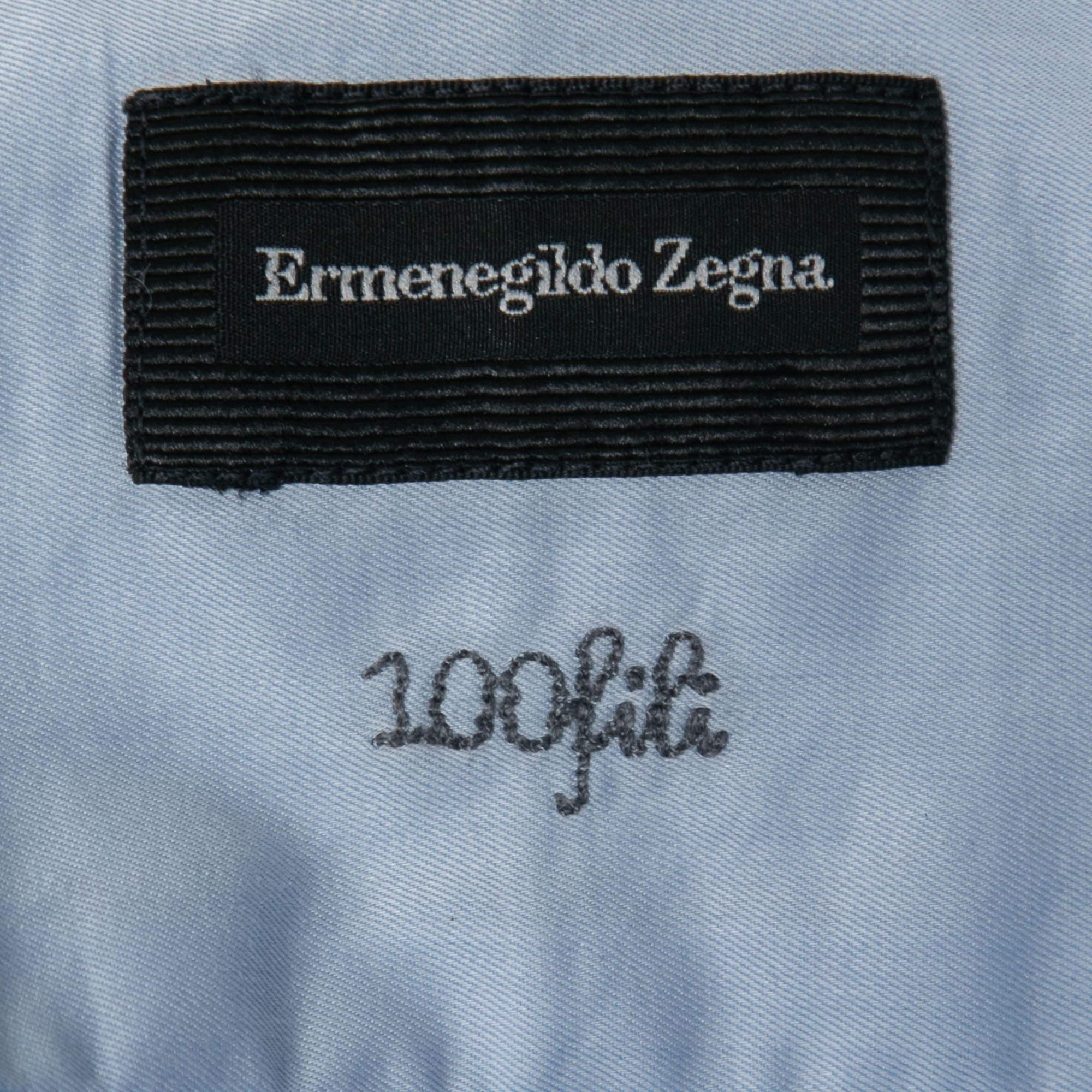 Men's Ermenegildo Zegna Light Blue Cotton Full Sleeve Button Front Full Sleeve Shirt M