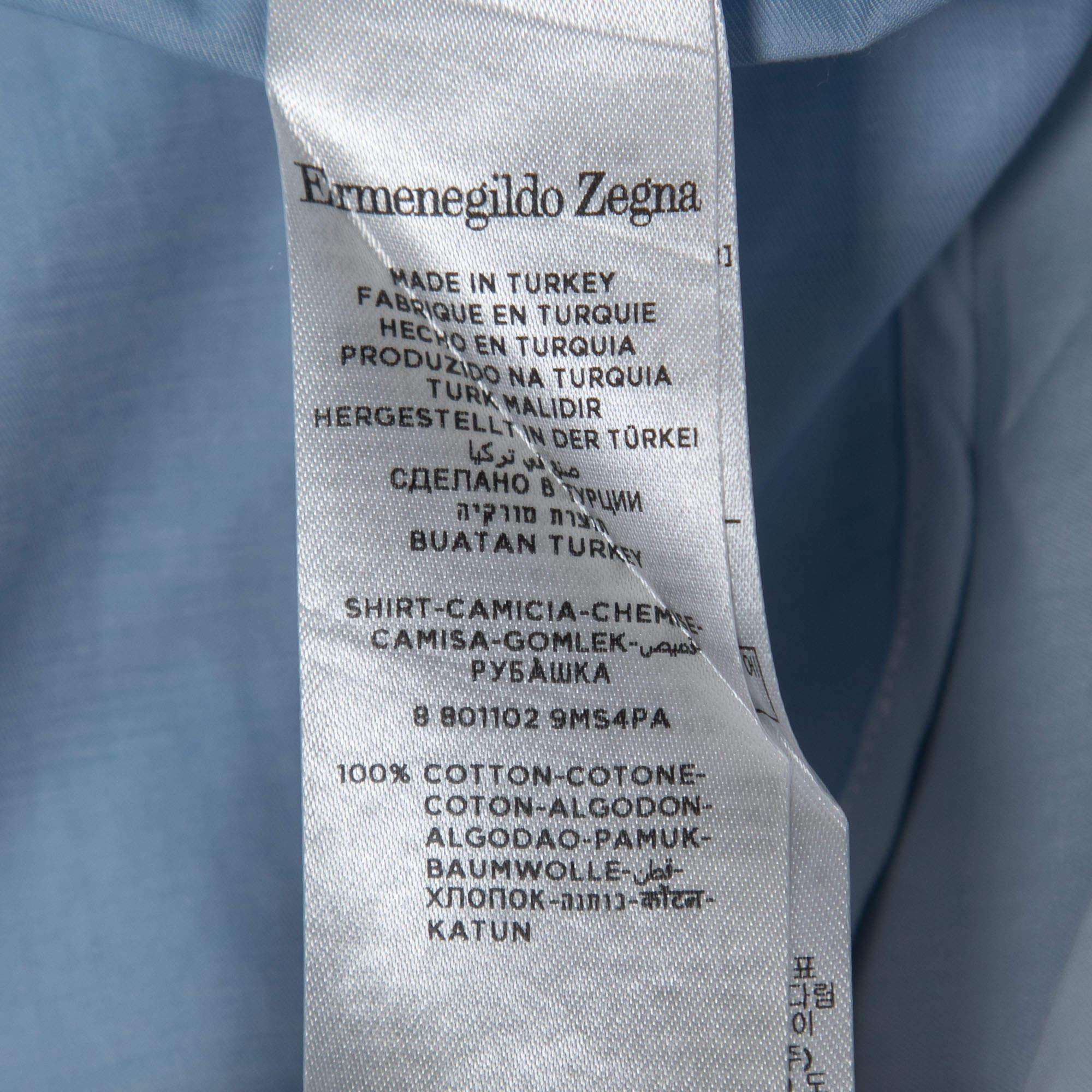 Ermenegildo Zegna Light Blue Cotton Full Sleeve Button Front Full Sleeve Shirt M 1