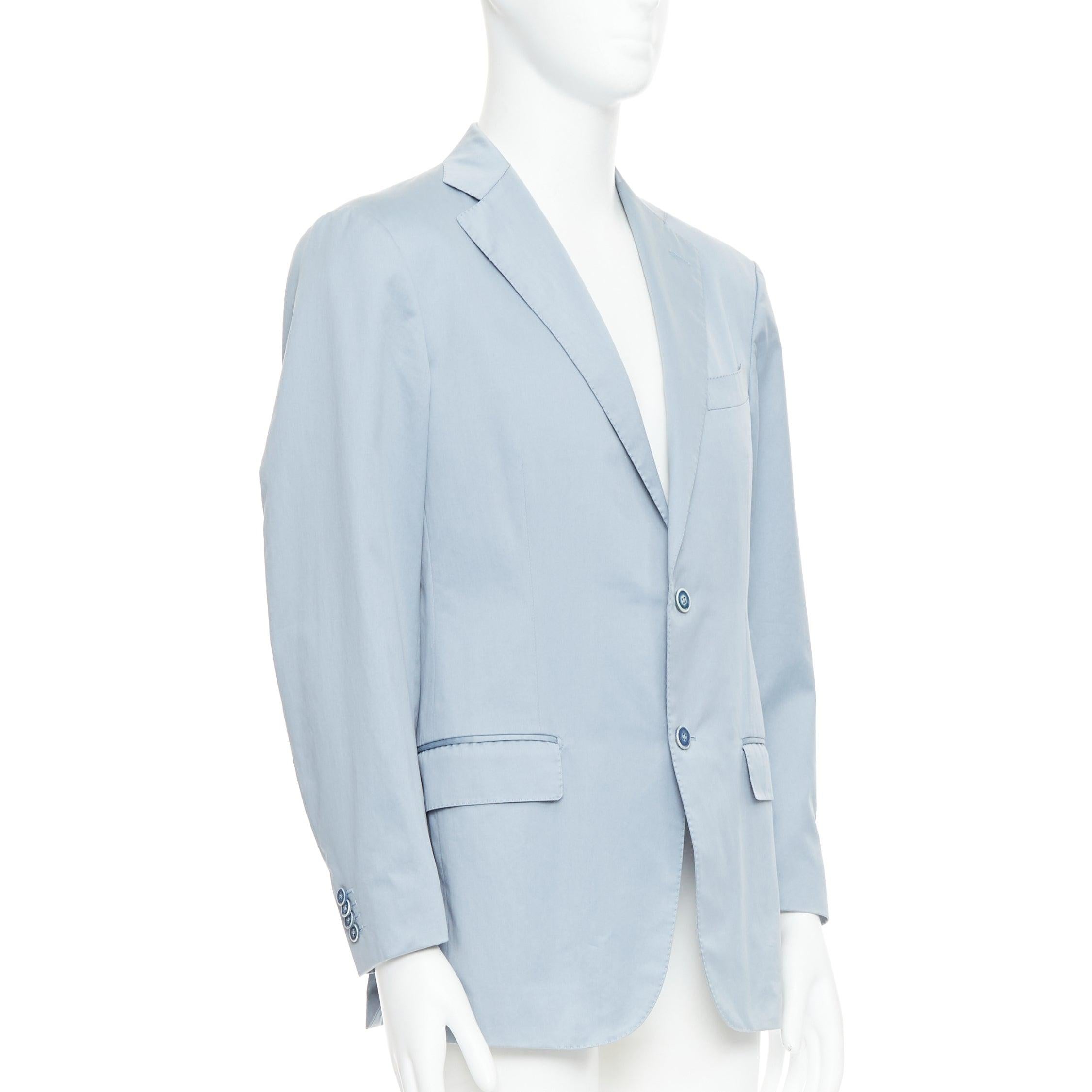 Blue ERMENEGILDO ZEGNA light blue cotton handstitched lapel pockets blazer IT50 L For Sale