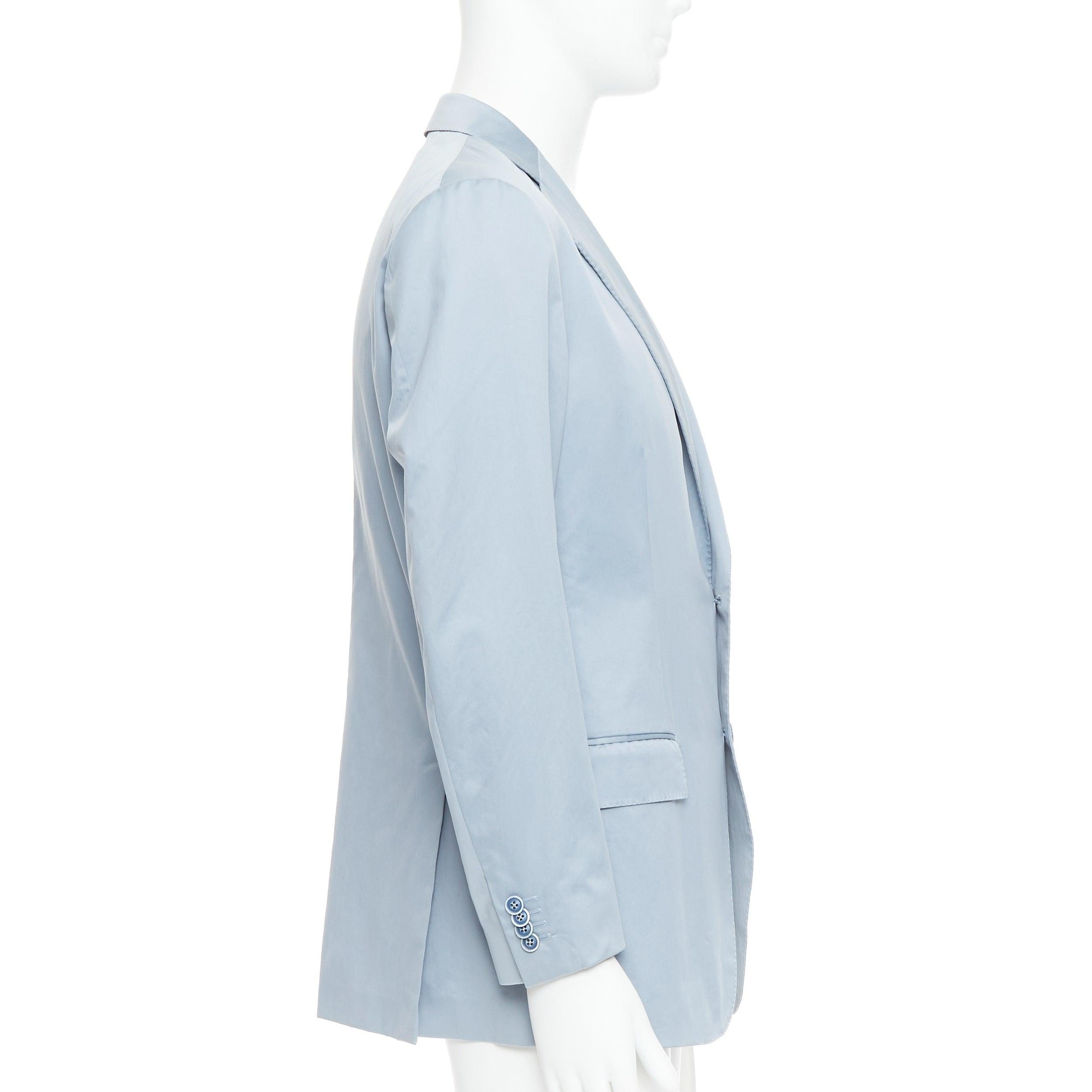 ERMENEGILDO ZEGNA light blue cotton handstitched lapel pockets blazer IT50 L In Good Condition For Sale In Hong Kong, NT