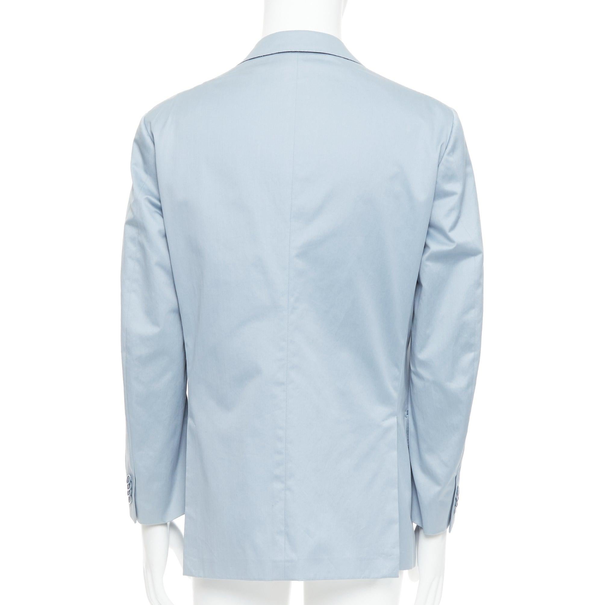 Men's ERMENEGILDO ZEGNA light blue cotton handstitched lapel pockets blazer IT50 L For Sale