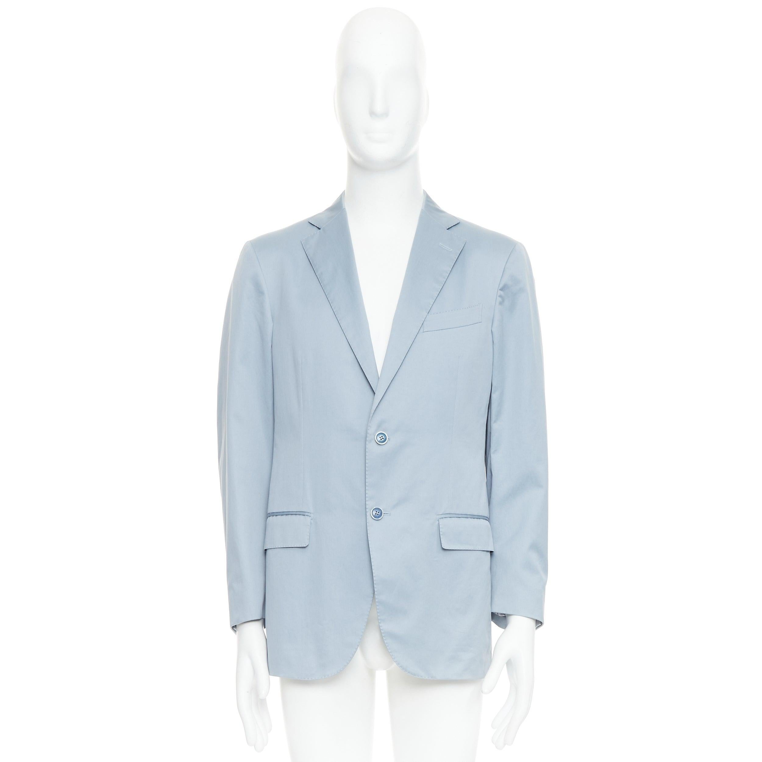 ERMENEGILDO ZEGNA light blue cotton handstitched lapel pockets blazer IT50 L For Sale 4