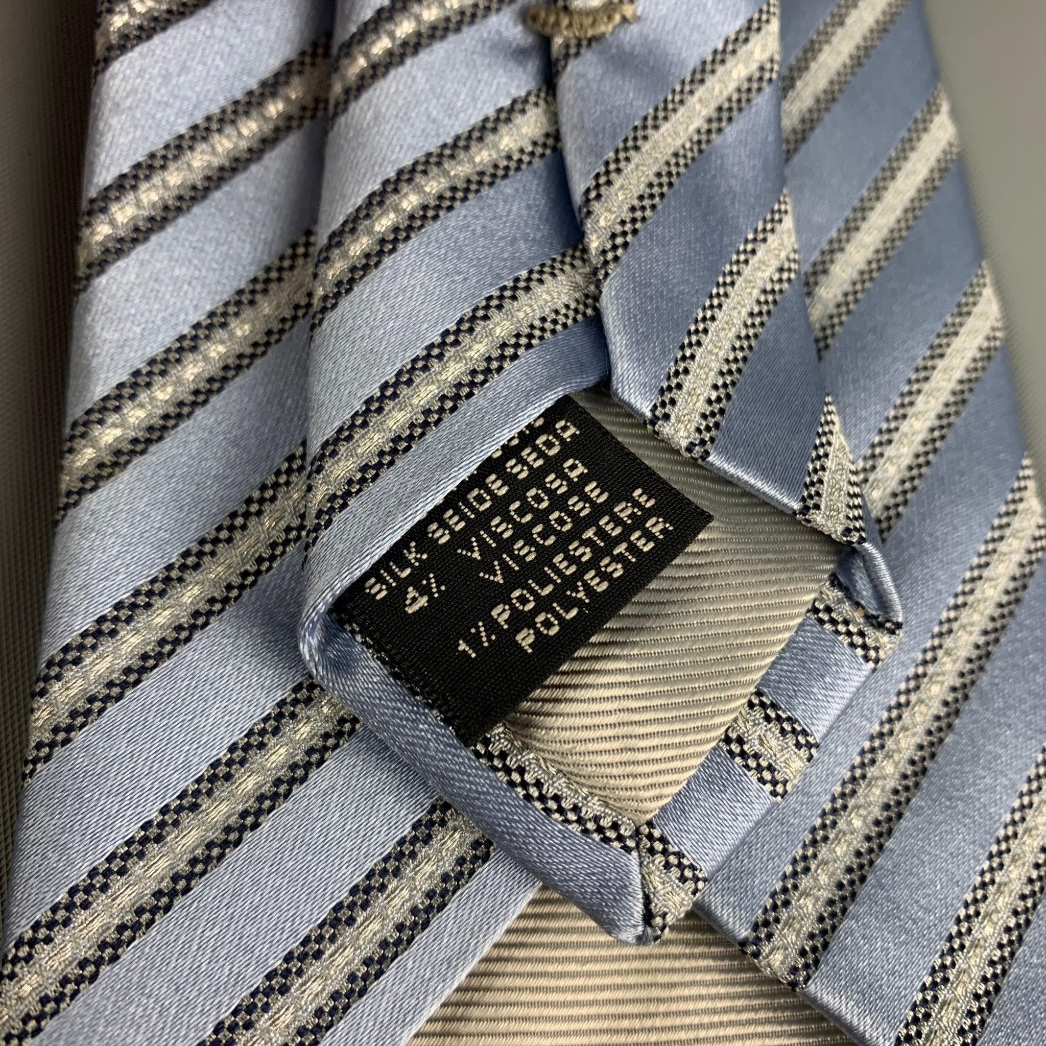 Gray ERMENEGILDO ZEGNA Light Blue Silver Diagonal Stripe Silk Blend Tie