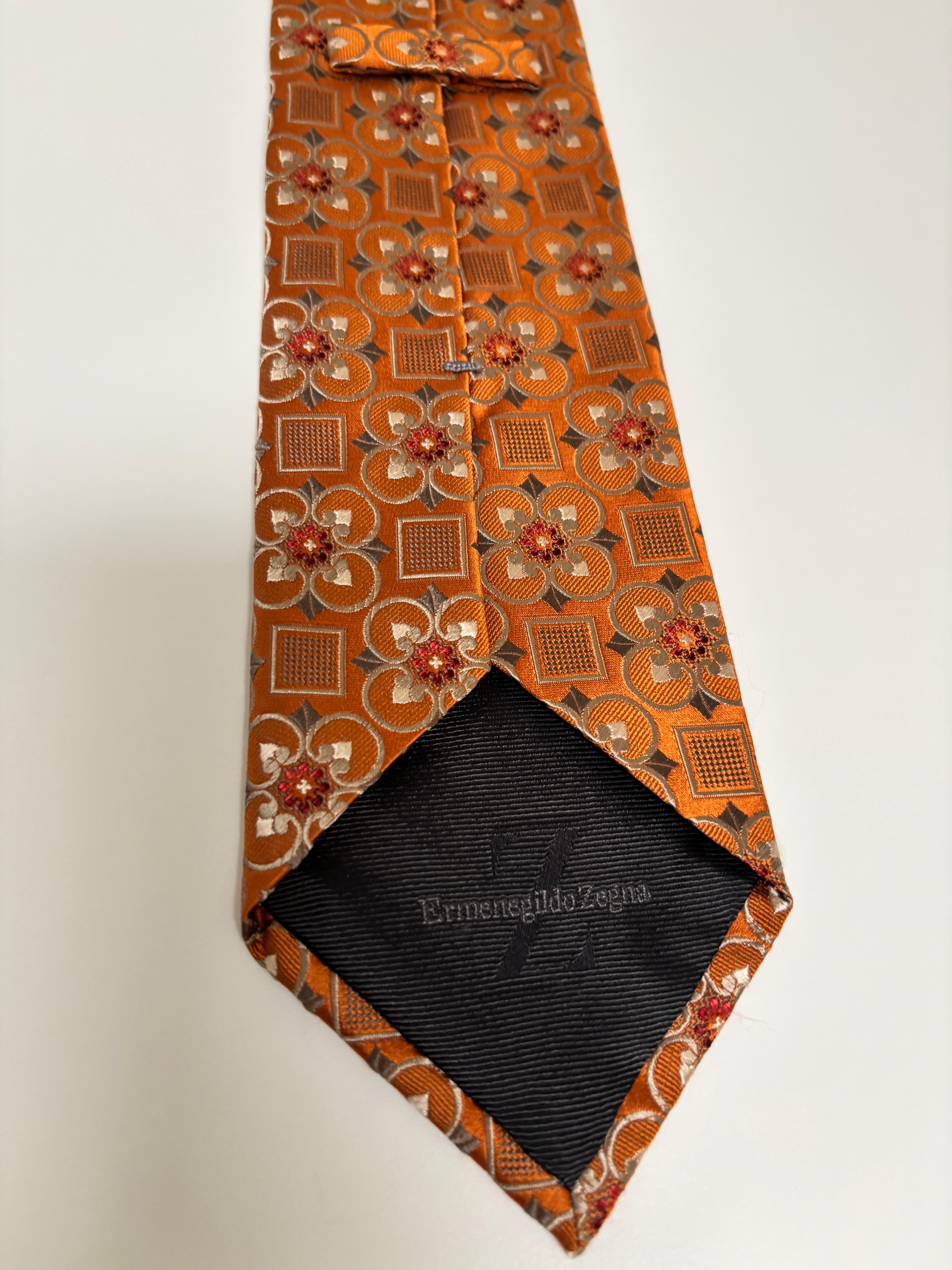 Ermenegildo Zegna Corbata de lujo de seda naranja quemado Italia en venta 1
