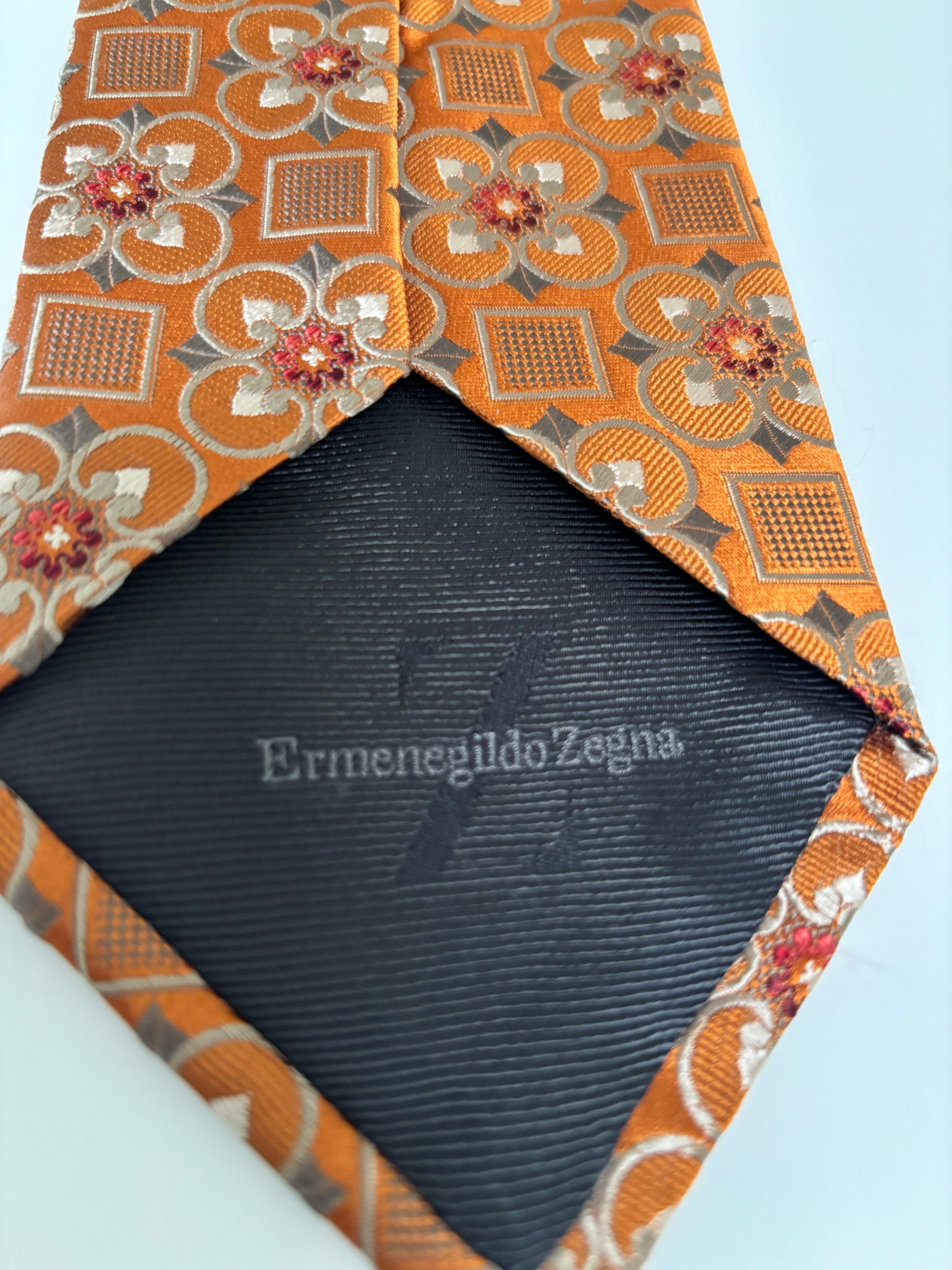 Ermenegildo Zegna Corbata de lujo de seda naranja quemado Italia en venta 2