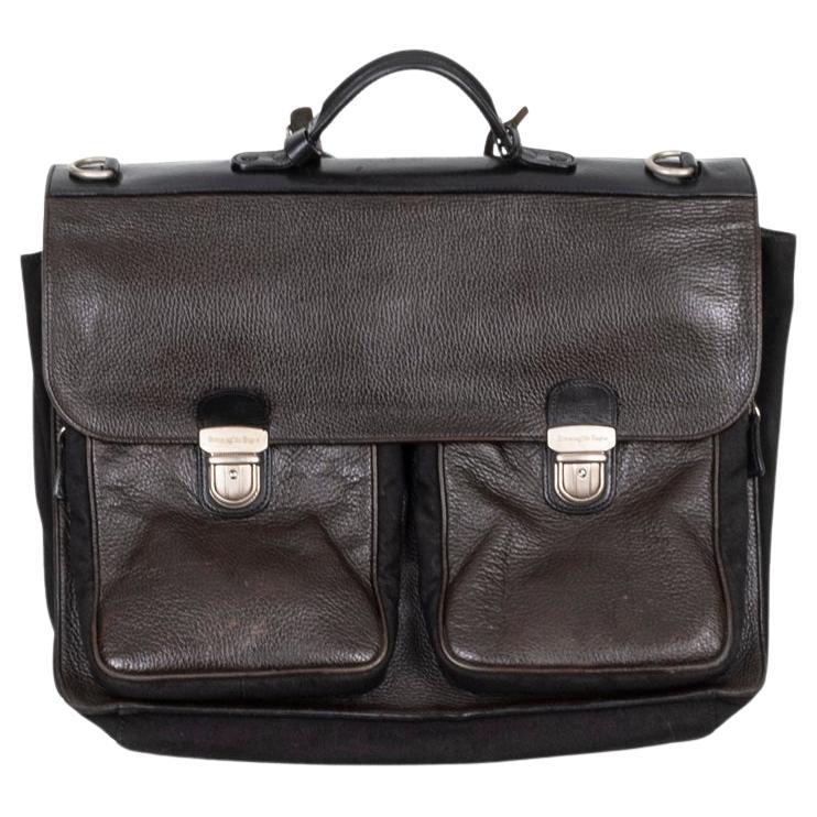 Ermenegildo Zegna Men Briefcase Leather/Nylon - Large, S1212 For Sale