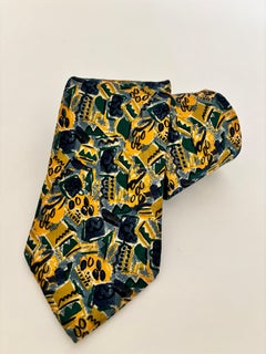 ERMENEGILDO ZEGNA Men Silk Neck Tie Italy Abstract Gold and Blue Design