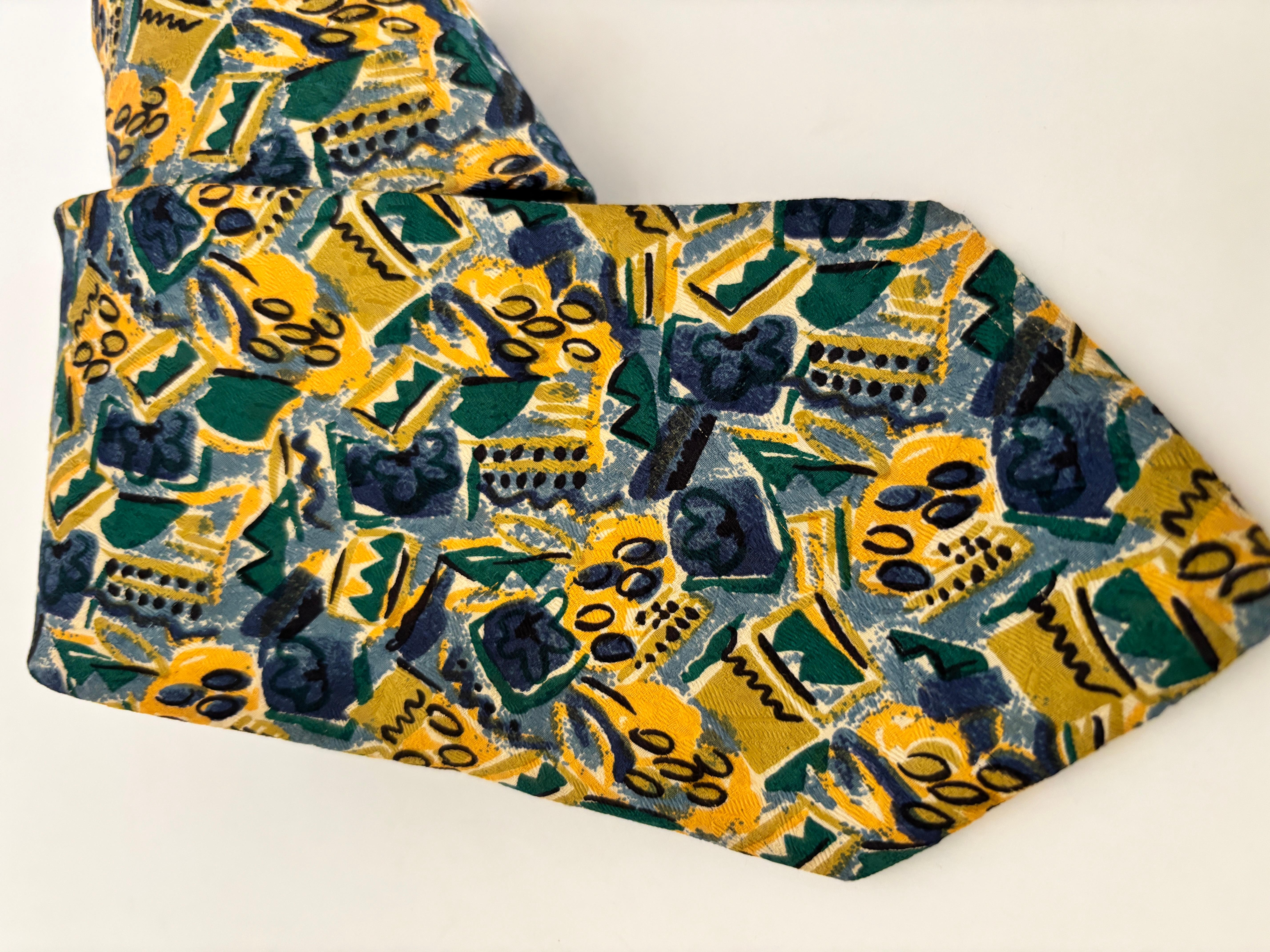 ERMENEGILDO ZEGNA Corbata de seda para hombre Italia Diseño abstracto en oro y azul Negro en venta