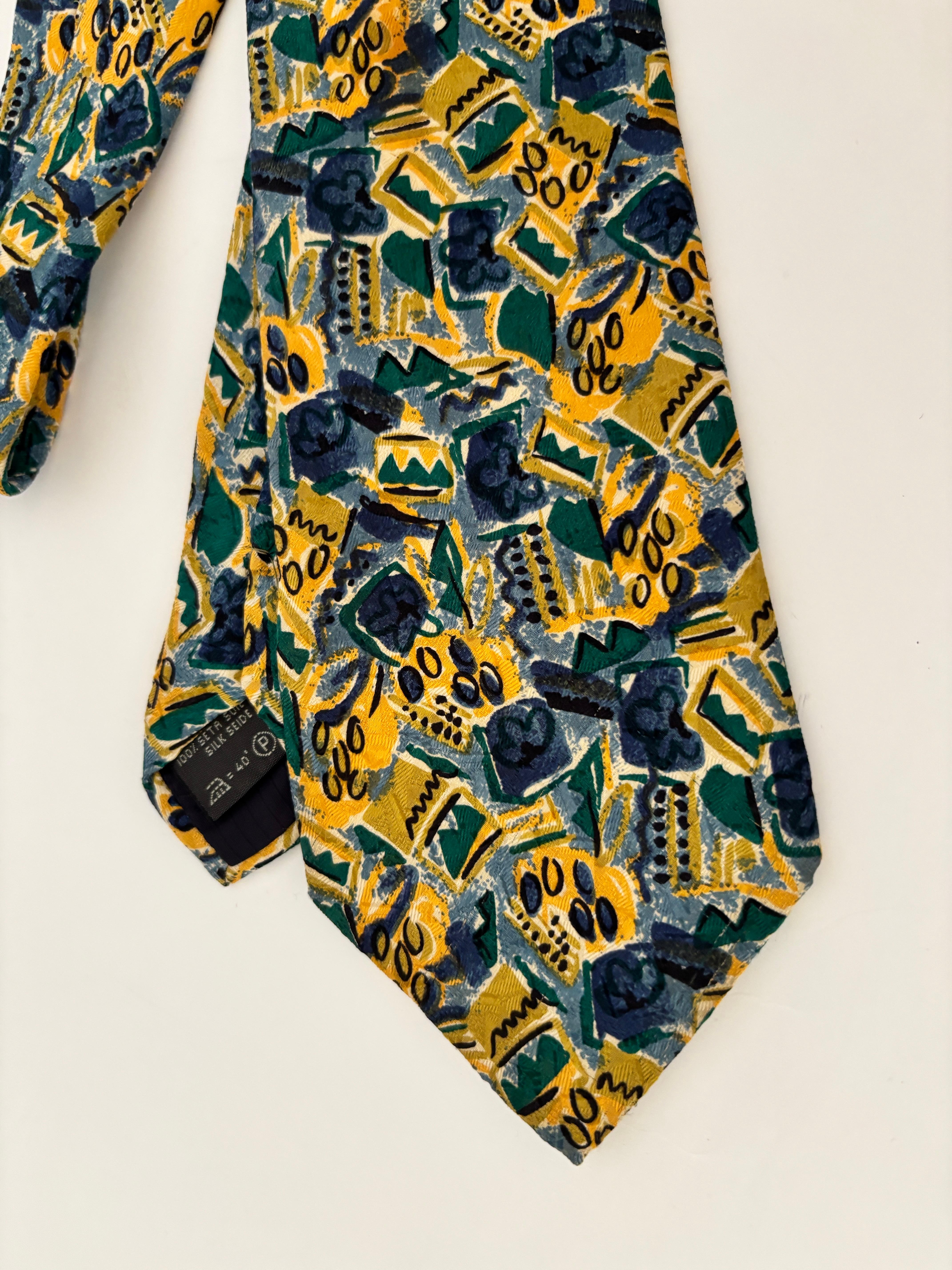De los hombres ERMENEGILDO ZEGNA Corbata de seda para hombre Italia Diseño abstracto en oro y azul en venta