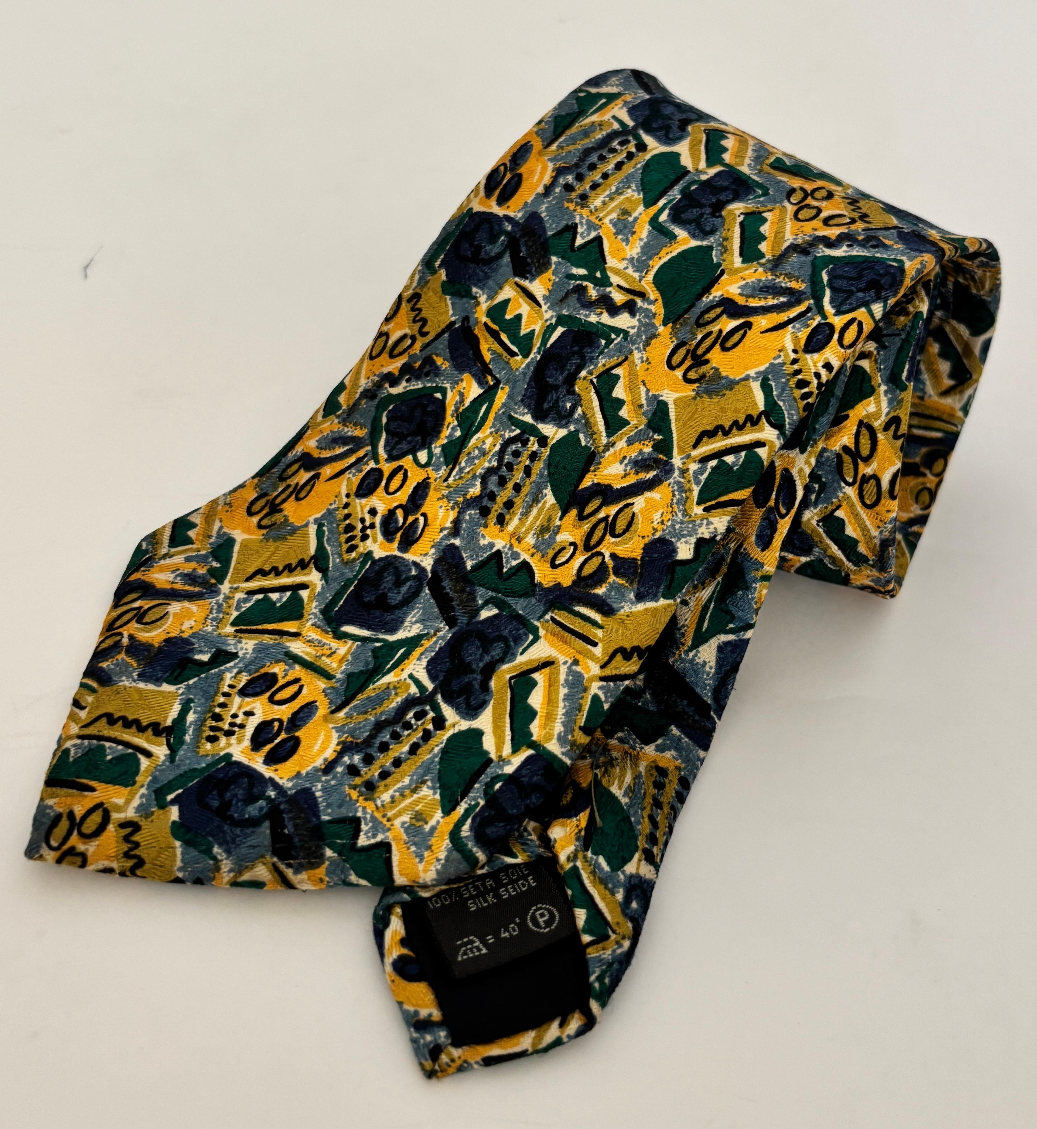 ERMENEGILDO ZEGNA Corbata de seda para hombre Italia Diseño abstracto en oro y azul en venta 3