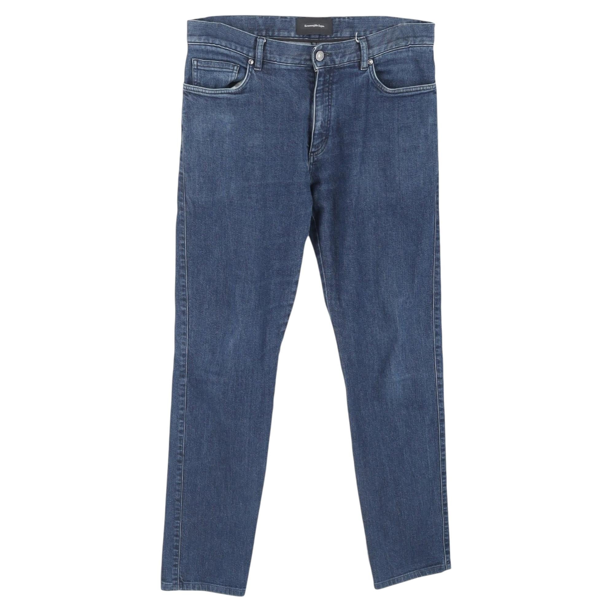Jean Ermenegildo Zegna à taille mi-haute et coupe ajustée, en coton bleu