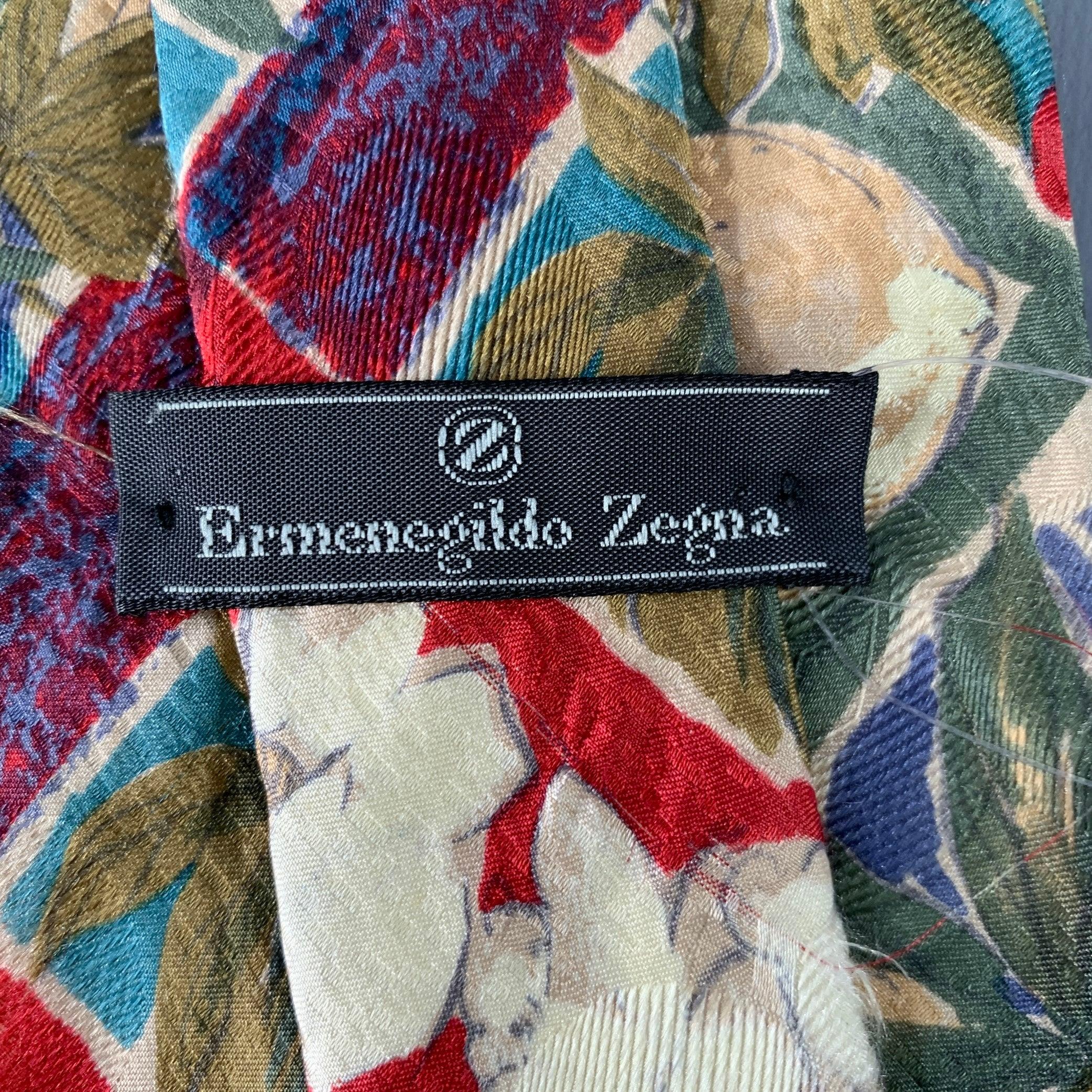 Brown ERMENEGILDO ZEGNA Multi Color Floral Silk Tie For Sale