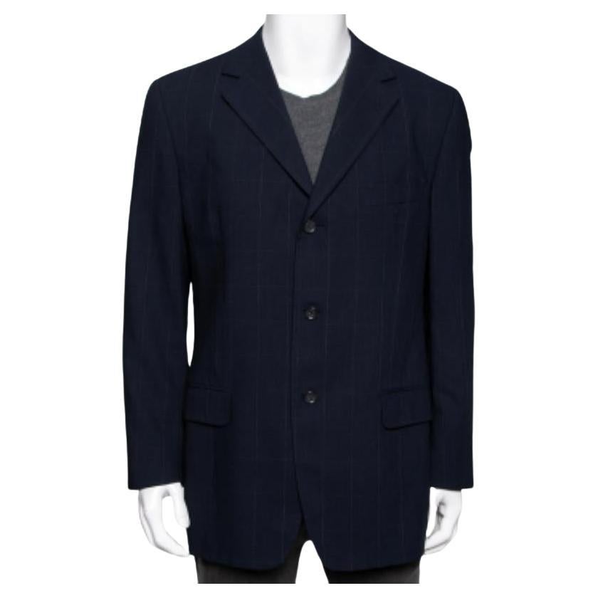 Ermenegildo Zegna Blazer de un solo pecho de lana a cuadros azul marino XL en venta