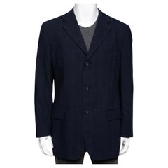 Ermenegildo Zegna Navy Blue Checked Wool Single Breasted Blazer XL
