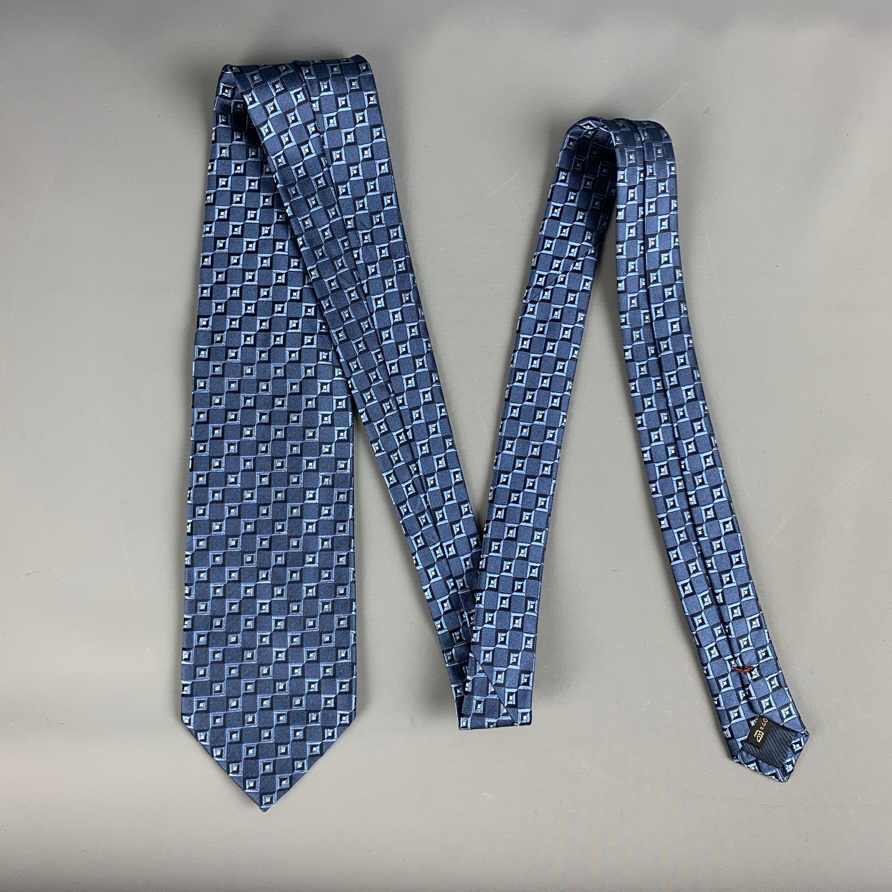 ERMENEGILDO ZEGNA Navy Blue Checkered Silk Tie In Good Condition For Sale In San Francisco, CA