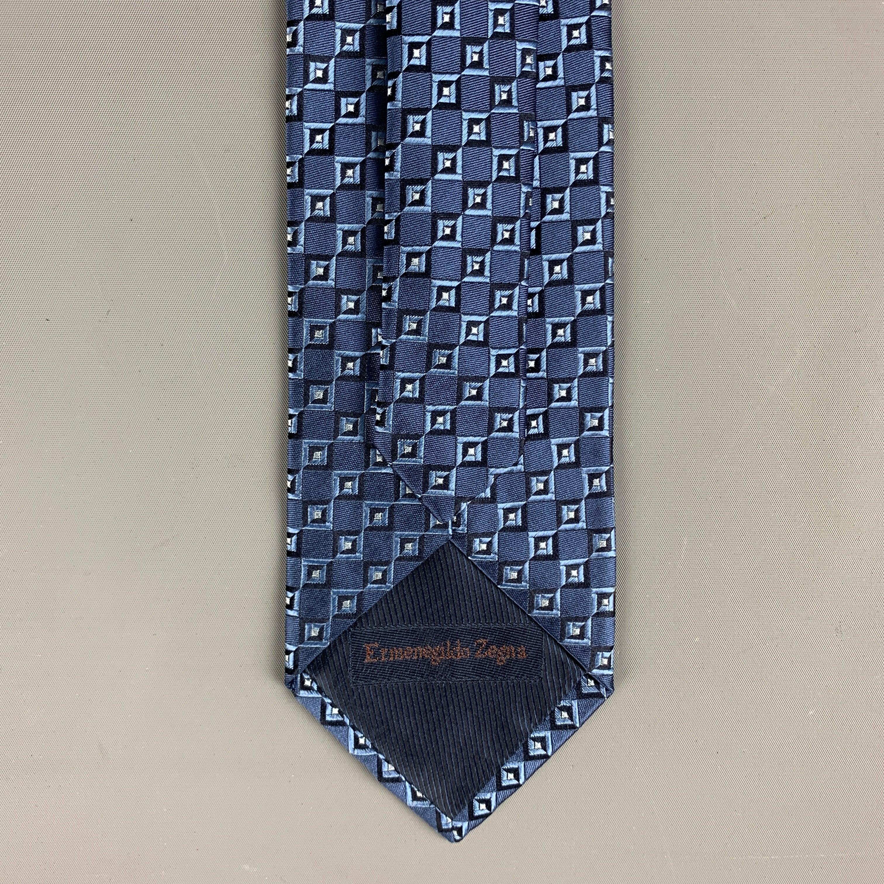 Men's ERMENEGILDO ZEGNA Navy Blue Checkered Silk Tie For Sale
