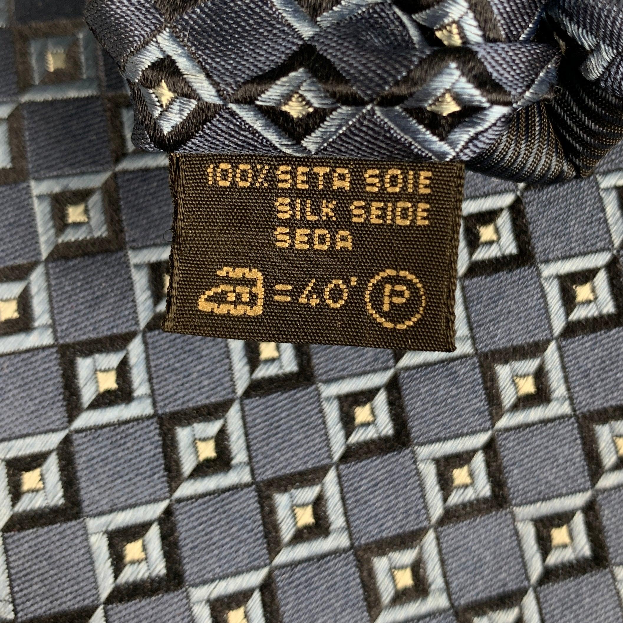 ERMENEGILDO ZEGNA Navy Blue Checkered Silk Tie For Sale 1