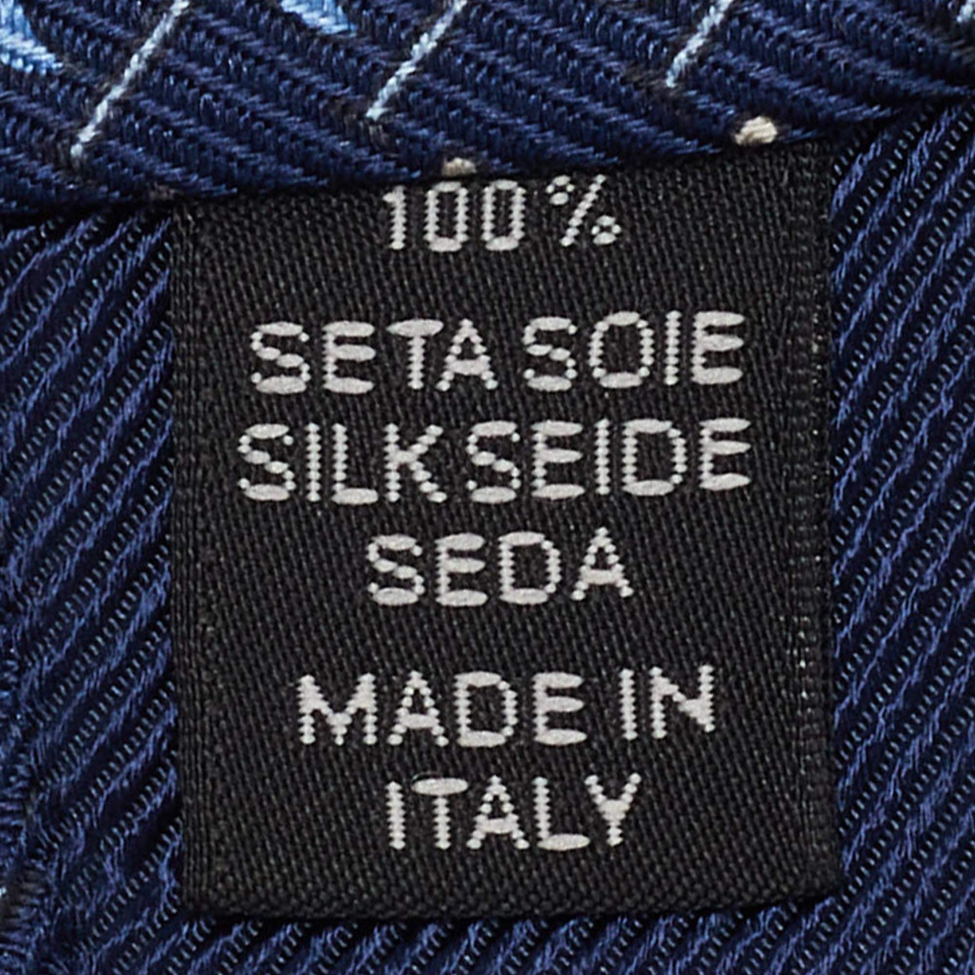 Men's Ermenegildo Zegna Navy Blue Flag Print Silk Tie For Sale