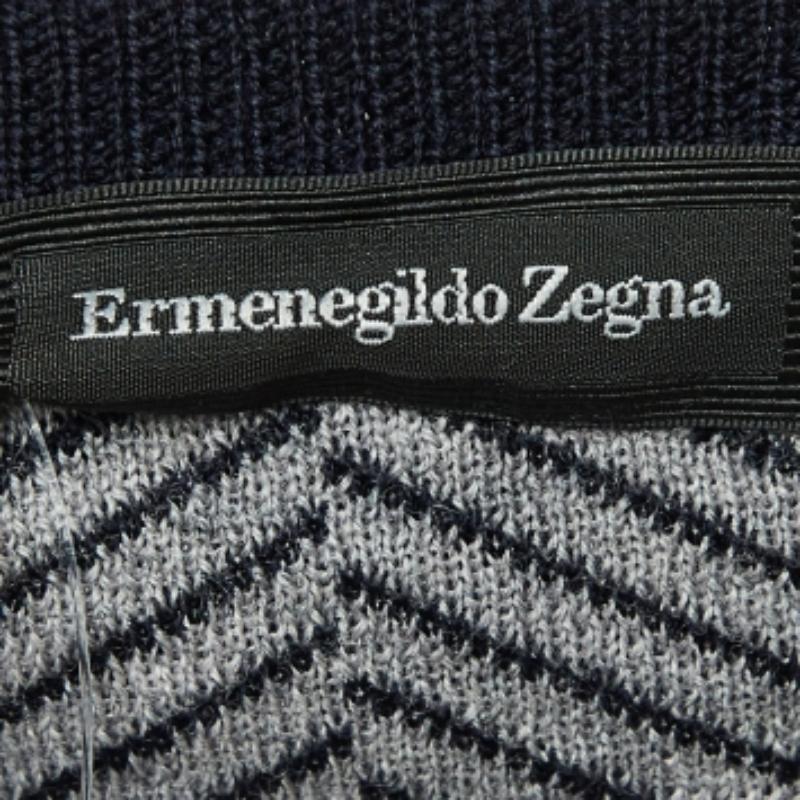 Felpa Ermenegildo Zegna in lana a spina di pesce blu navy 4XL In condizioni buone in vendita a Dubai, Al Qouz 2