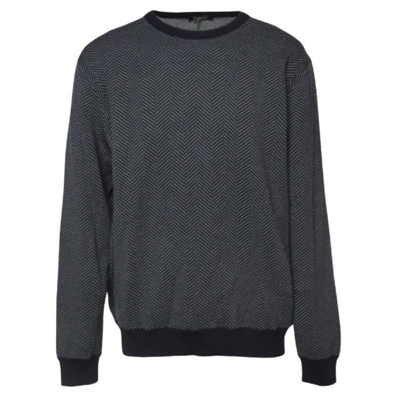 Felpa Ermenegildo Zegna in lana a spina di pesce blu navy 4XL in vendita