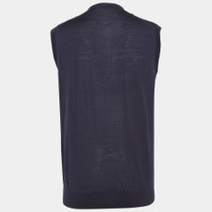 Ermenegildo Zegna Navy Blue Knit Sleeveless Button Front Cardigan L