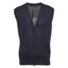 Used Ermenegildo Zegna Navy Blue Knit Sleeveless Button Front Cardigan L