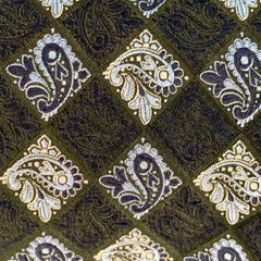 ERMENEGILDO ZEGNA Navy Blue Paisley Checkerboard Silk Tie