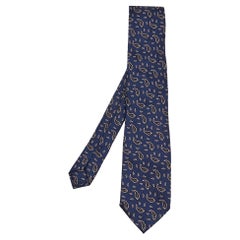 Ermenegildo Zegna Navy Blue Paisley Silk Jacquard Tie