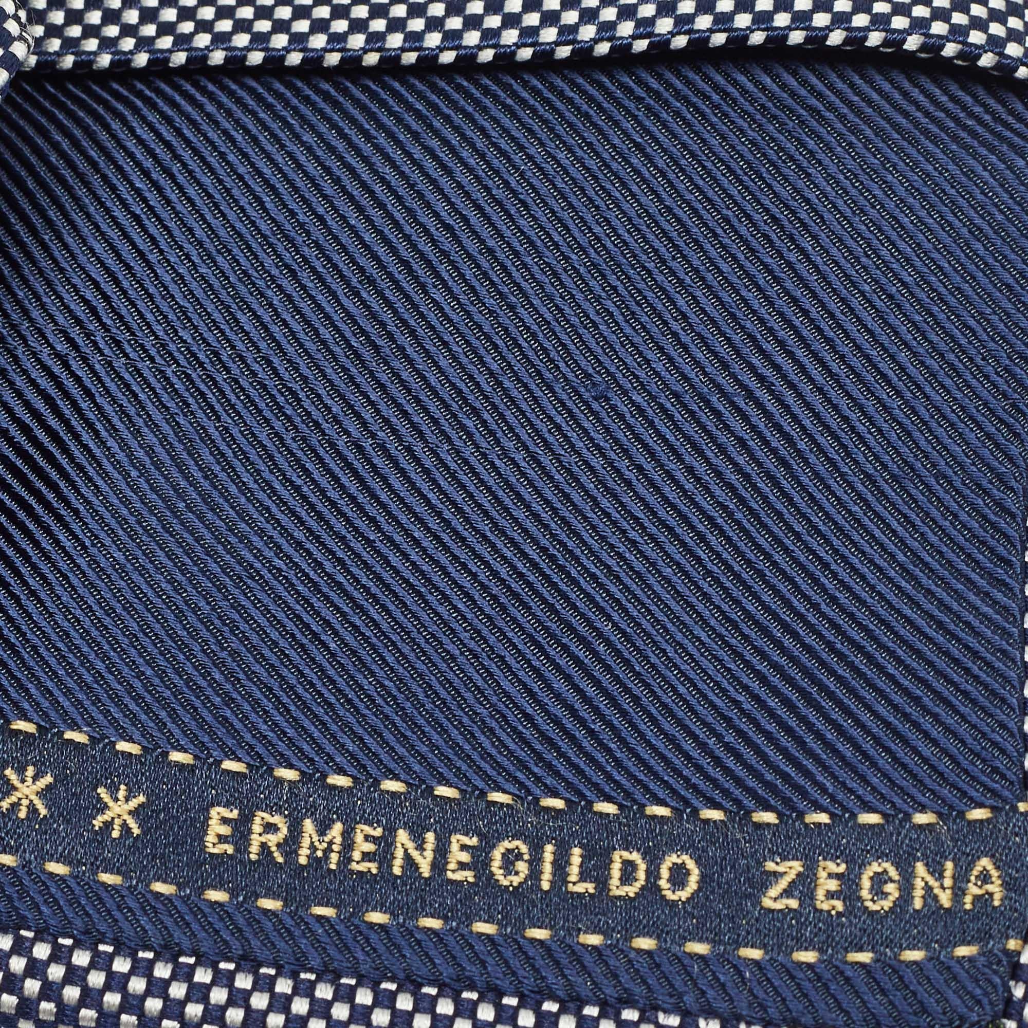 Gray Ermenegildo Zegna Navy Blue Patterned Silk Tie