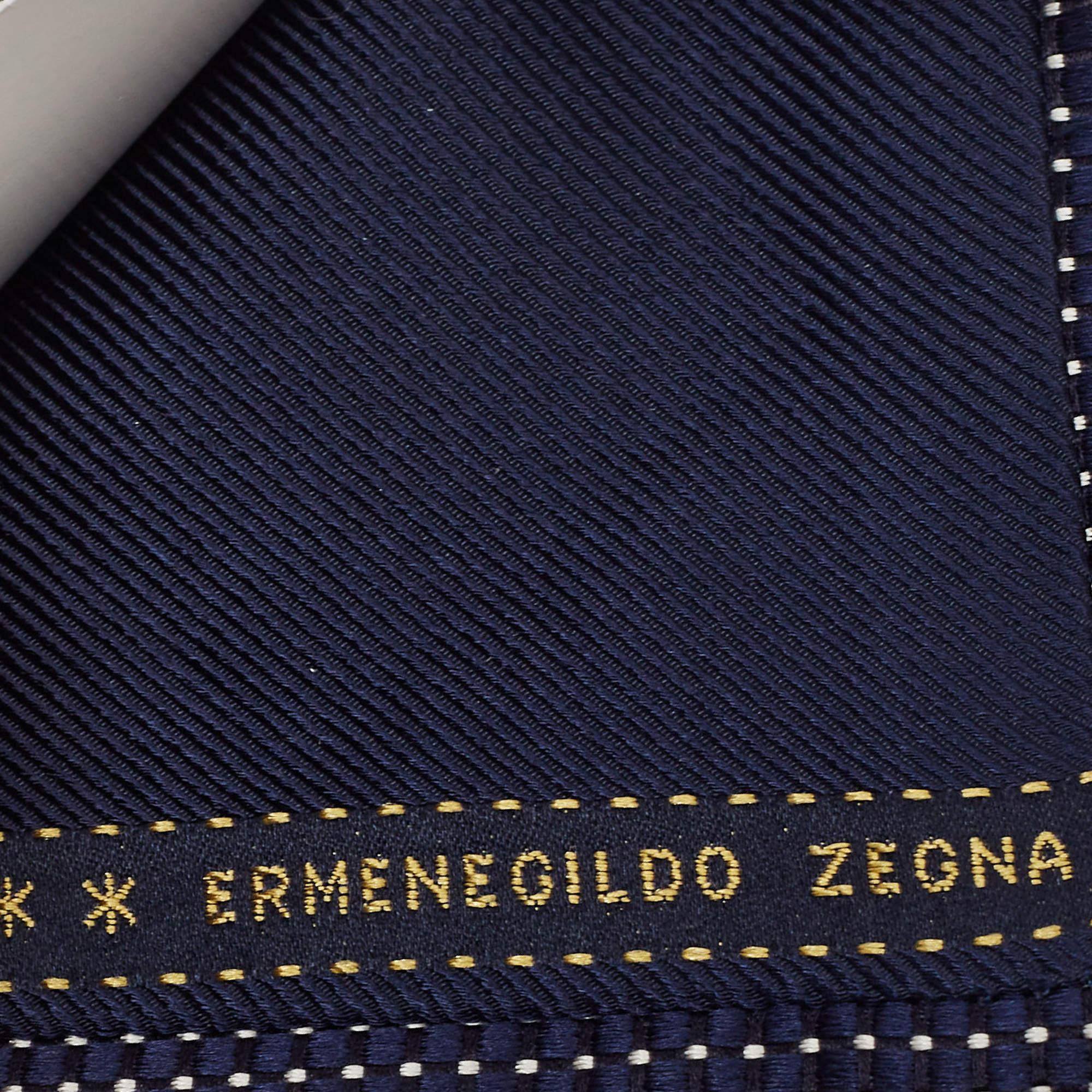 Black Ermenegildo Zegna Navy Blue Patterned Silk Tie