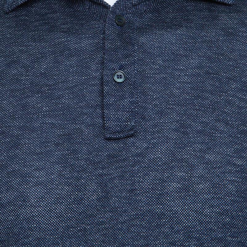 Ermenegildo Zegna Navy Blue Silk Knit Long Sleeve Polo T-Shirt S In Good Condition In Dubai, Al Qouz 2