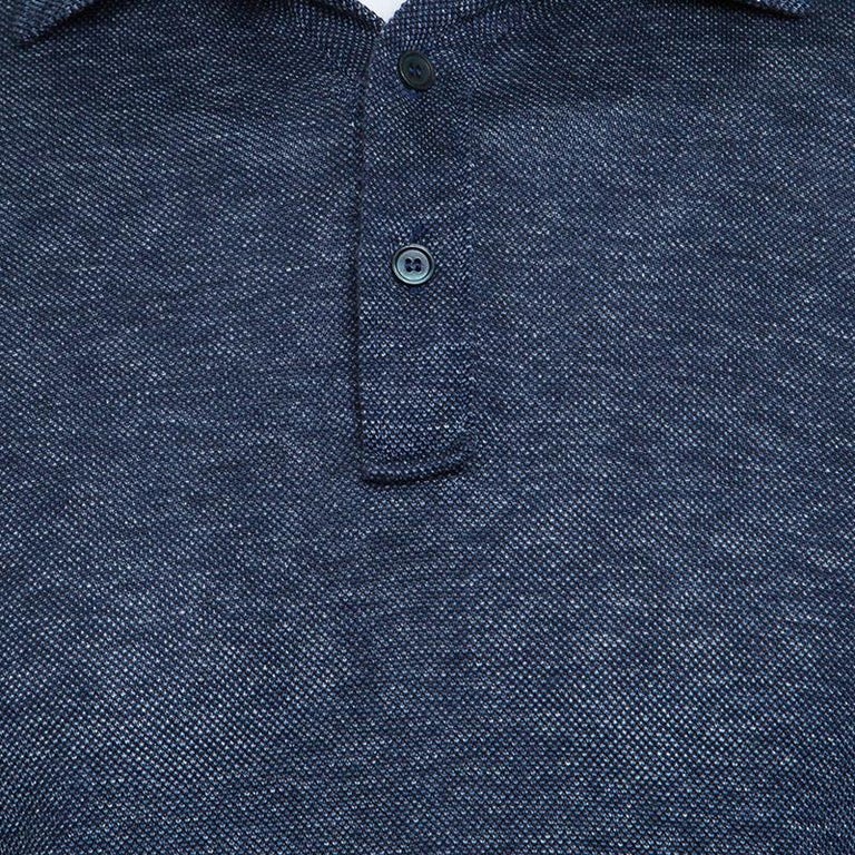 Ermenegildo Zegna Navy Blue Silk Knit Long Sleeve Polo T-Shirt S For