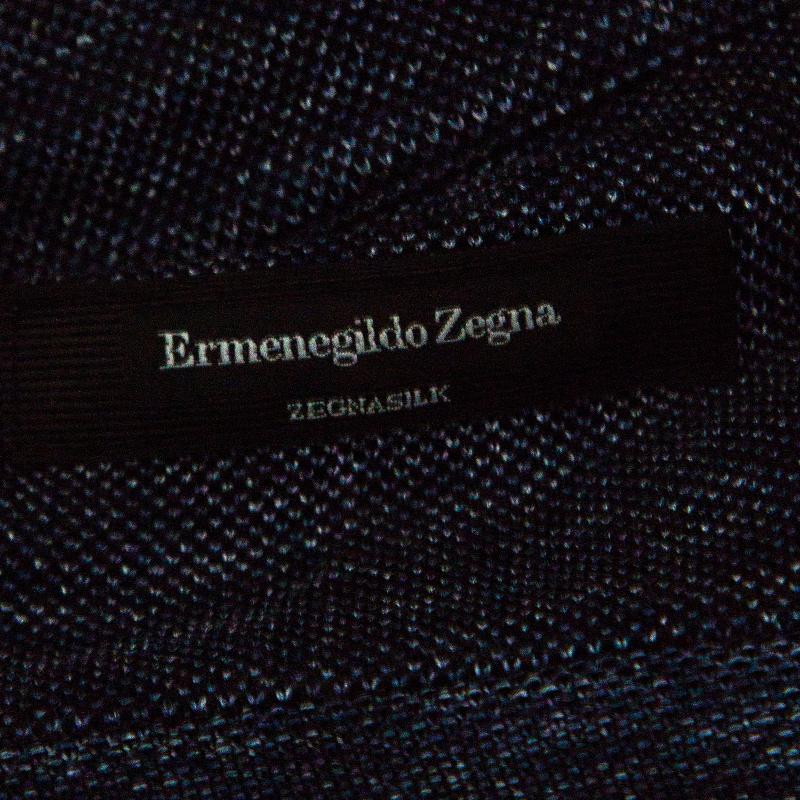 Ermenegildo Zegna Navy Blue Silk Knit Long Sleeve Polo T-Shirt S 1