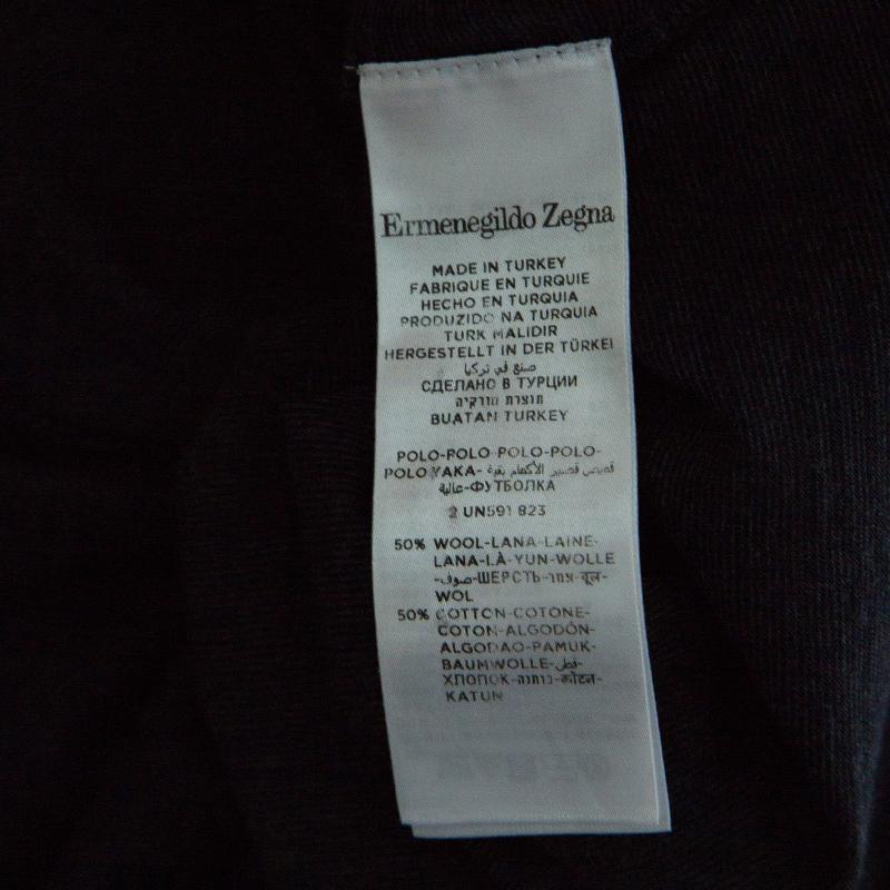 Black Ermenegildo Zegna Navy Blue Wool Cotton Knit long Sleeve Polo T-Shirt S