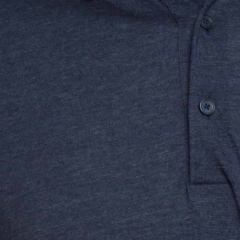 Men's Ermenegildo Zegna Navy Blue Wool Cotton Knit long Sleeve Polo T-Shirt S