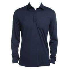 Ermenegildo Zegna Navy Blue Wool Cotton Knit long Sleeve Polo T-Shirt S