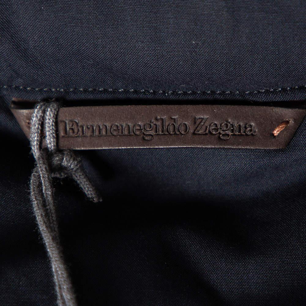 Women's Ermenegildo Zegna Navy Blue Wool Quilted Concealed Hood Detail Jacket XXL For Sale