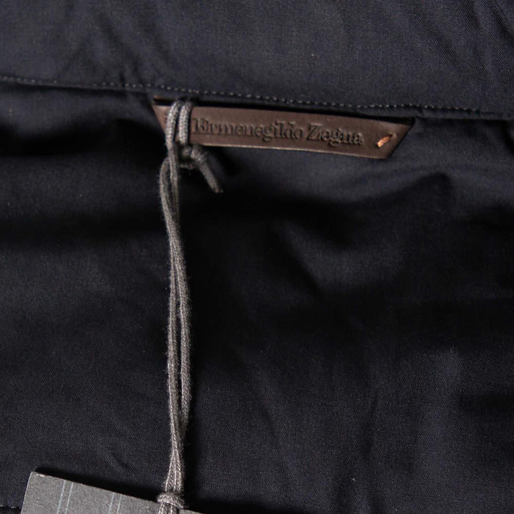 Ermenegildo Zegna Navy Blue Wool Quilted Concealed Hood Detail Jacket XXL For Sale 1