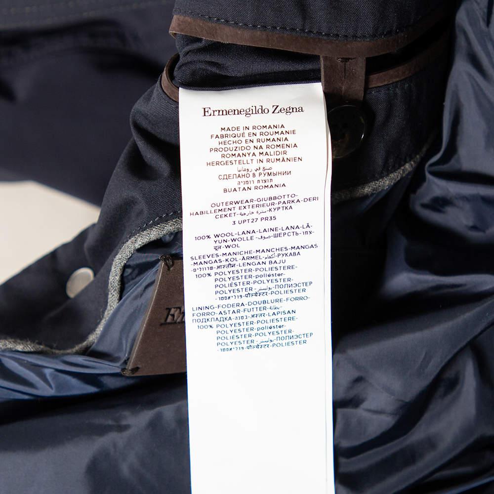 Ermenegildo Zegna Navy Blue Wool Quilted Concealed Hood Detail Jacket XXL For Sale 2
