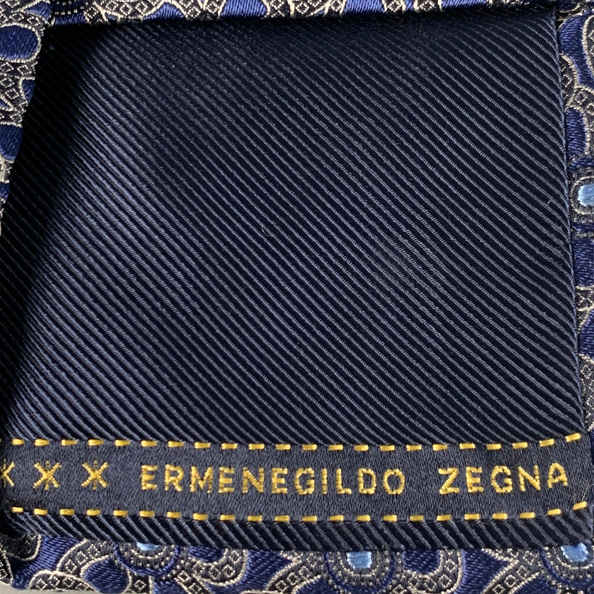 Men's ERMENEGILDO ZEGNA Navy Cream Abstrack Floral Silk Tie
