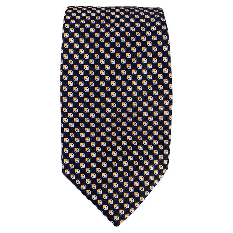 ERMENEGILDO ZEGNA Black & Navy Geometric Silk Tie main image 1
