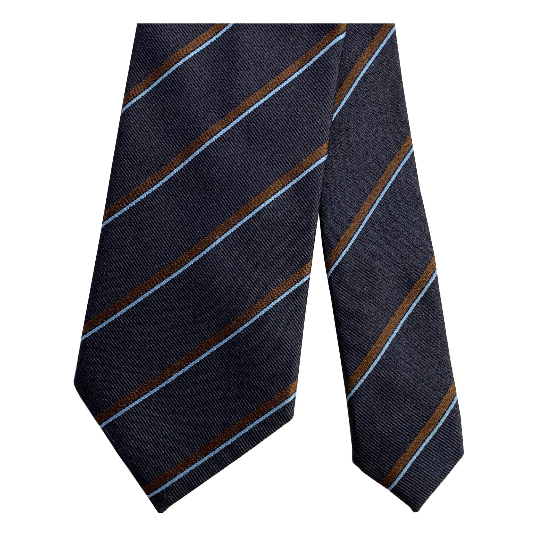 Ermenegildo Zegna Cravatta in seta a strisce diagonali blu chiaro e marrone