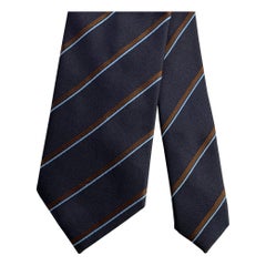 ERMENEGILDO ZEGNA Navy Light Blue Brown Diagonal Stripe Silk Tie