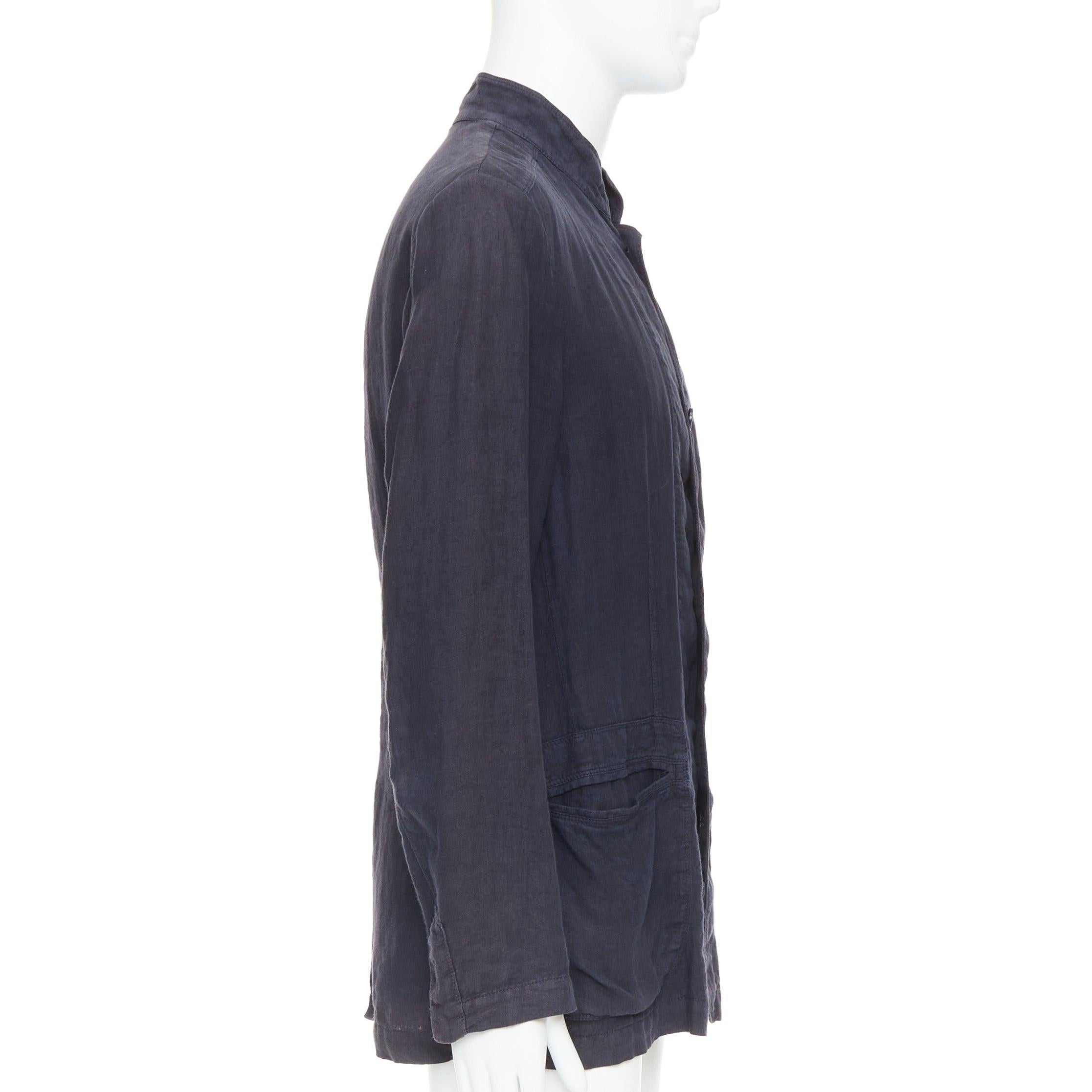 Men's ERMENEGILDO ZEGNA navy linen 3 pockets stand collar light blazer IT48 M For Sale