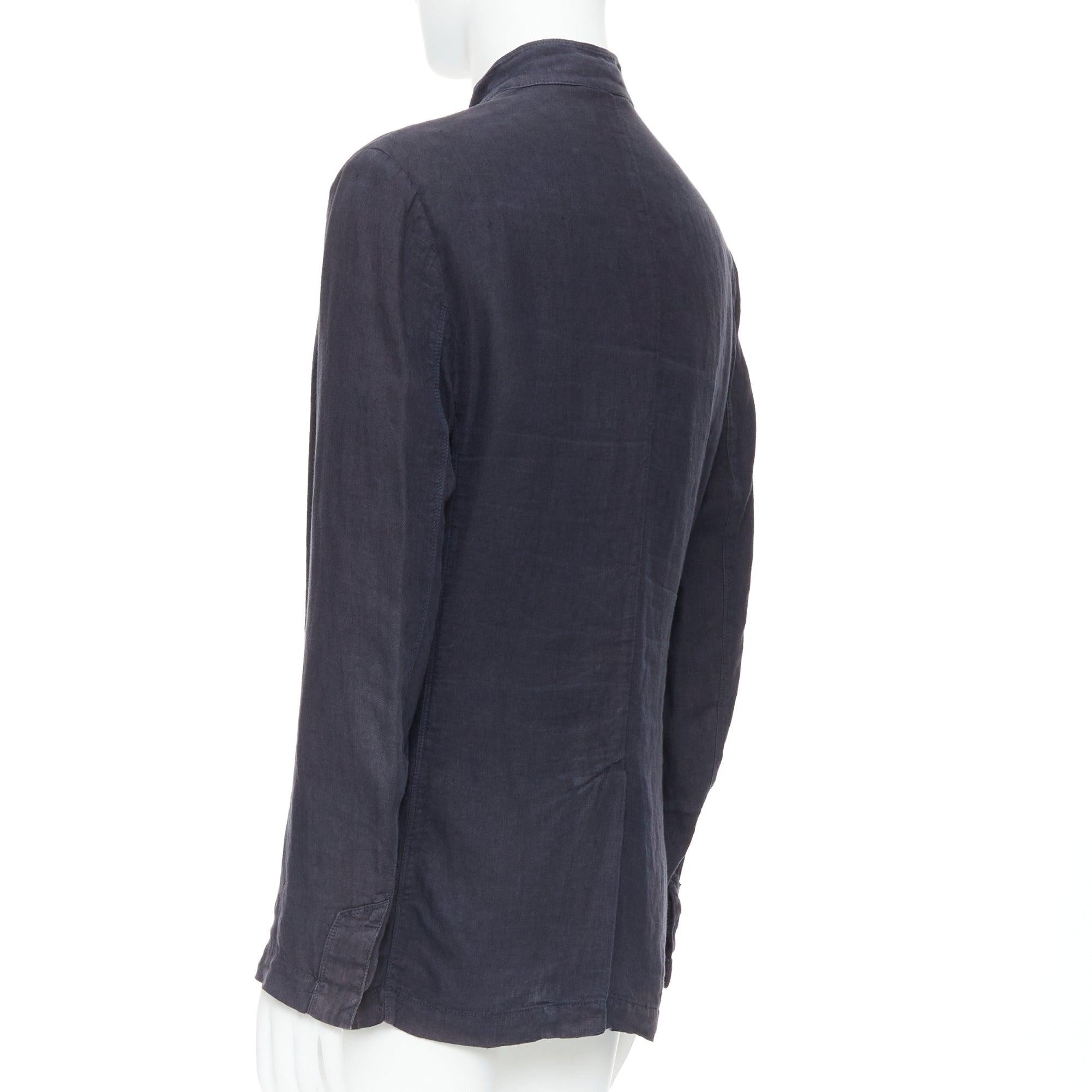 ERMENEGILDO ZEGNA navy linen 3 pockets stand collar light blazer IT48 M For Sale 2