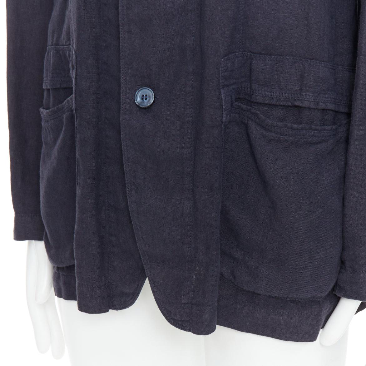 ERMENEGILDO ZEGNA navy linen 3 pockets stand collar light blazer IT48 M For Sale 3