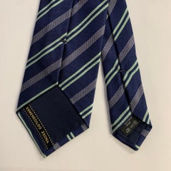 ERMENEGILDO ZEGNA Navy Mint Diagonal Stripe Silk Tie